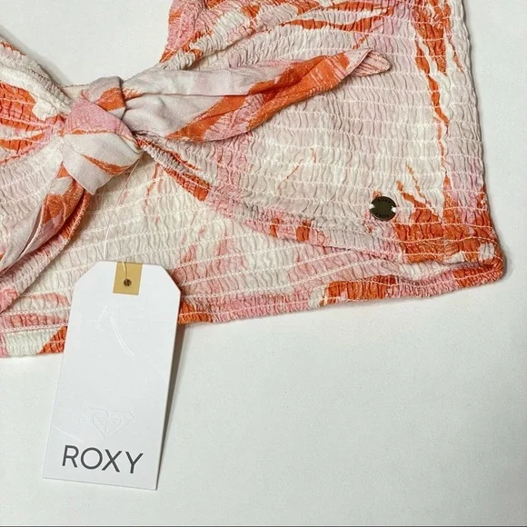 Roxy NWT floral peach coral white knot tie bandeau - Picture 2 of 12